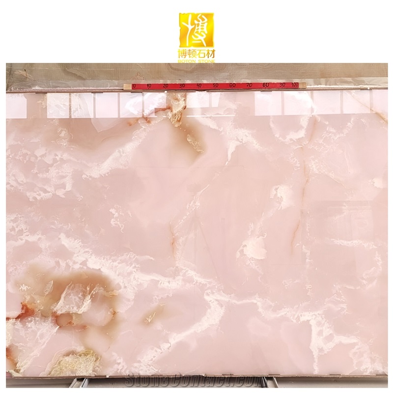 Customized Size TV Wall Decoration Pink Onyx Slabs