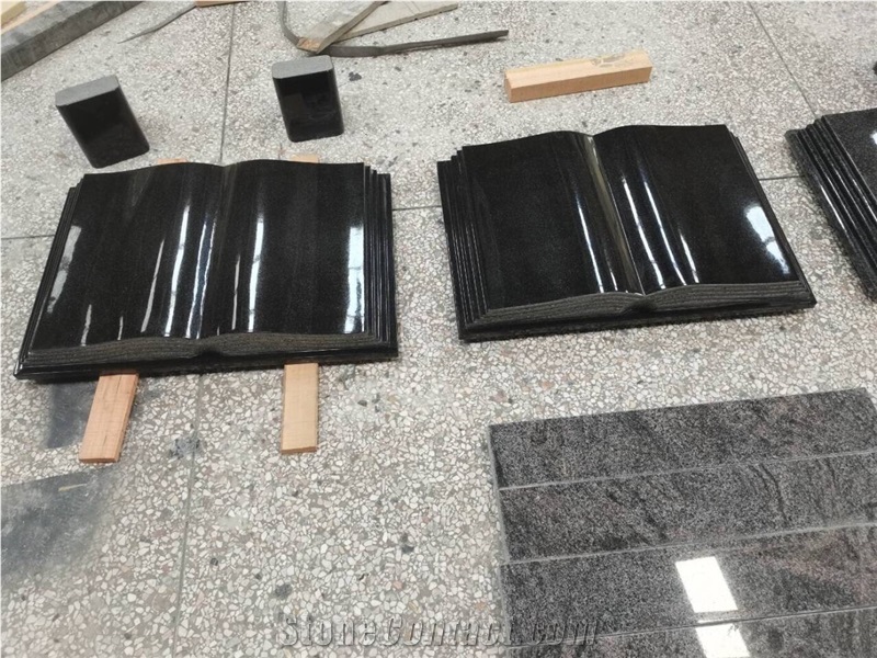 Black Granite Book Headstone