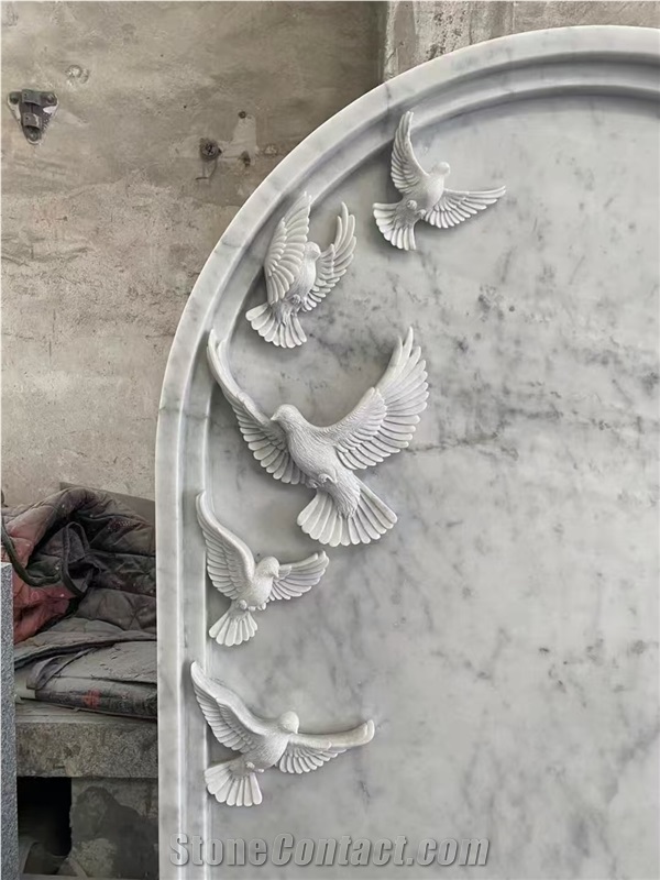 Carrara White Marble Engraved Tombstone