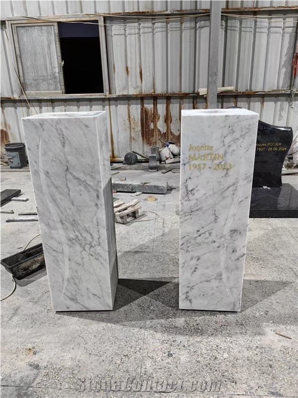 Carrara White Marble Engraved Tombstone