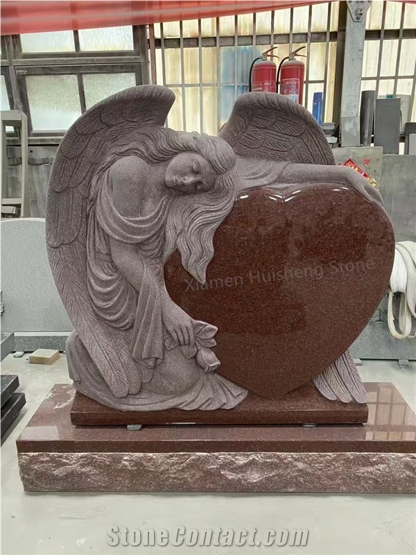 Imperial Red Angel Engraved Headstone