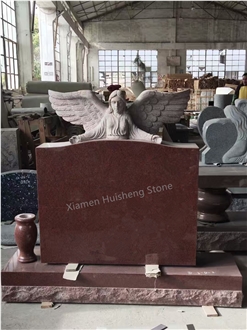Imperial Red Angel Engraved Headstone