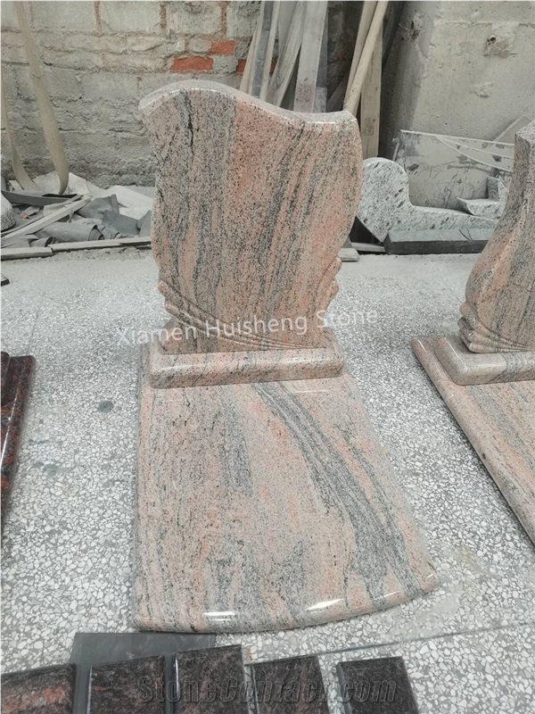 Juparana Granite  Single Engraved Tombstone