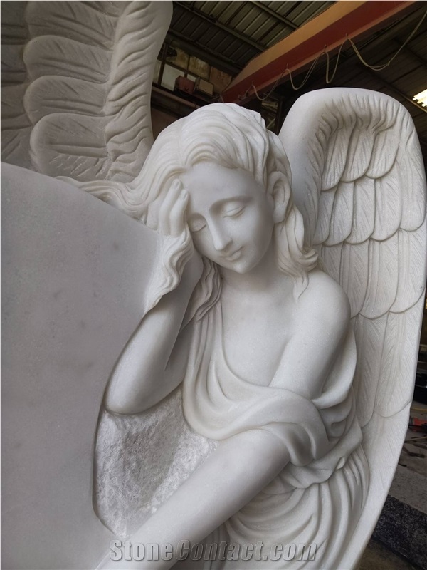 China Hunan White Marble Angel With Wings Headstone