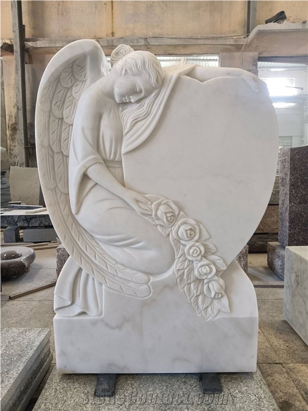 China Hunan White Marble Angel With Wings Headstone