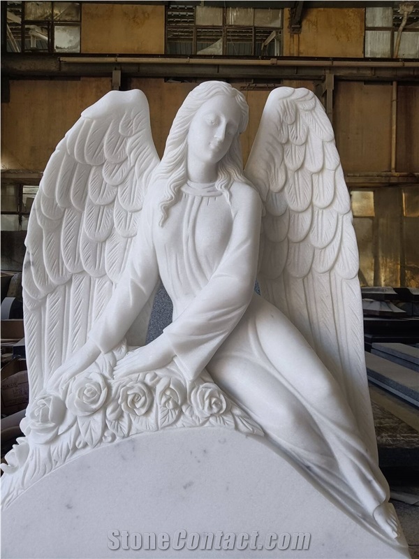 China Hunan White Marble Angel With Wings Headstone