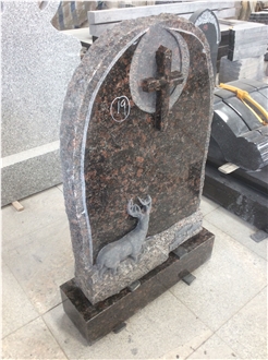 Deer Sculptured Tan Brown Granite Headstone
