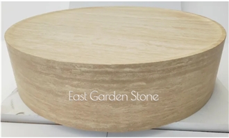 Big Round Drum Travertine Beige Coffee Table