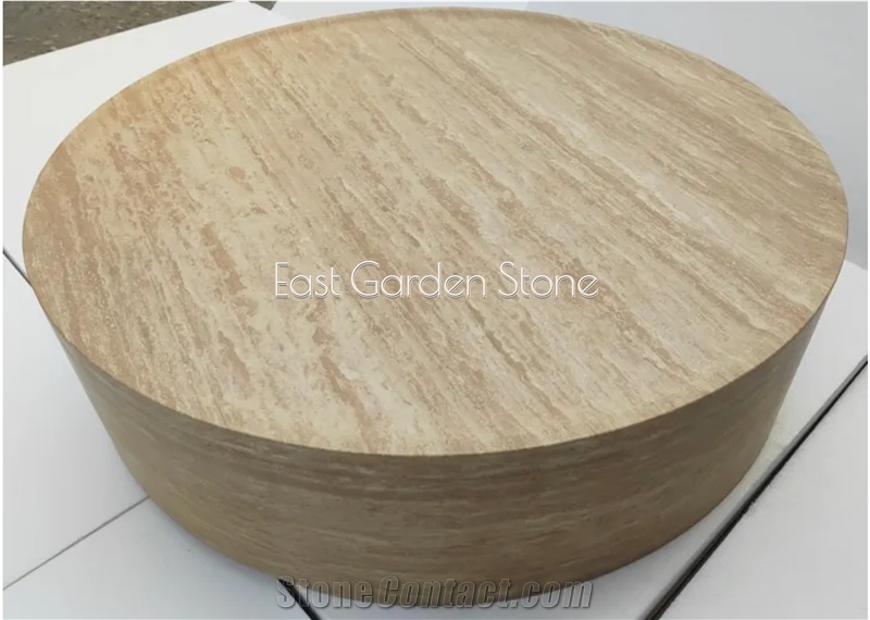 Big Round Drum Travertine Beige Coffee Table