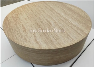 Big Round Drum Travertine Beige Coffee Table