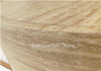 Big Round Drum Travertine Beige Coffee Table