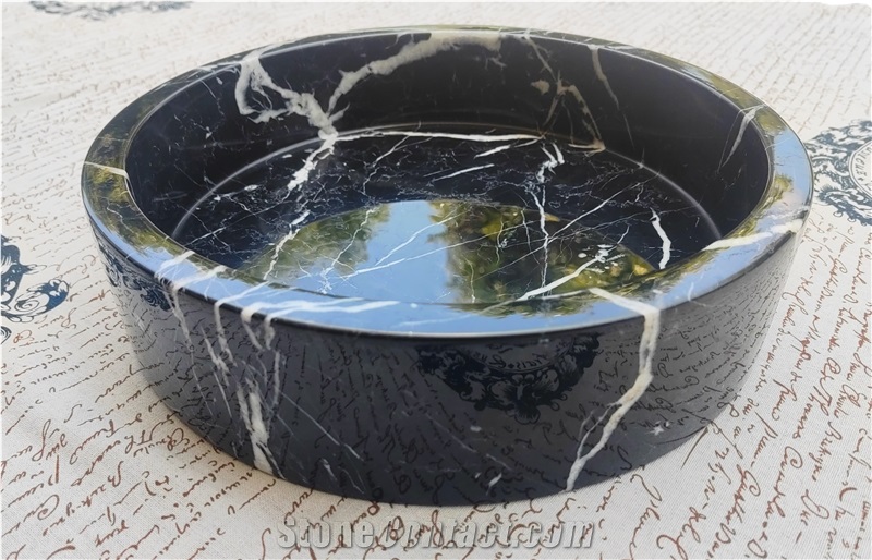 Luxury  Crafted Nero Marquina Marble Deep Round Bowls  Basin