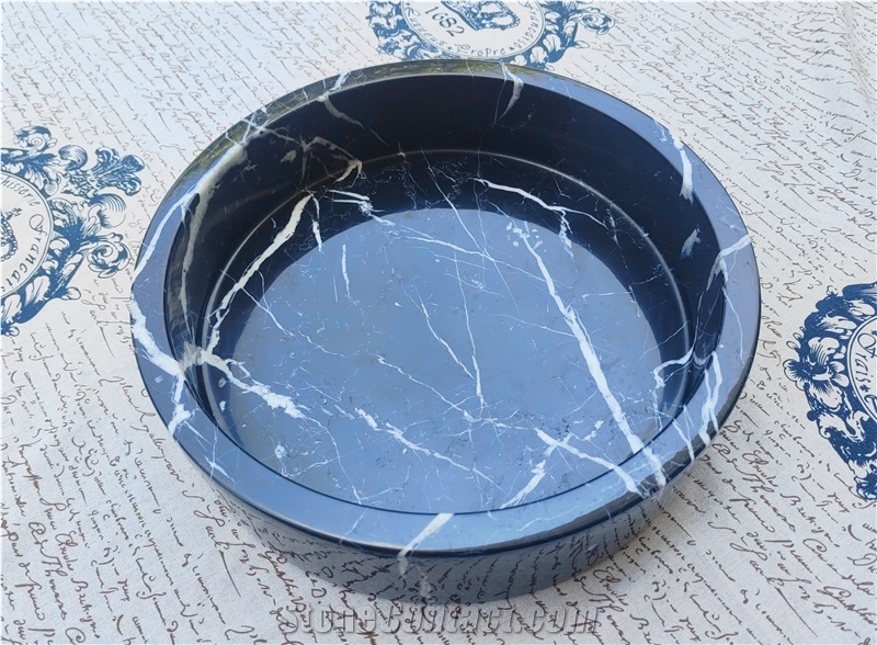 Luxury  Crafted Nero Marquina Marble Deep Round Bowls  Basin