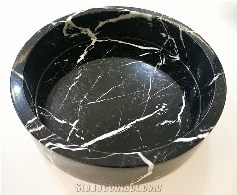 Luxury  Crafted Nero Marquina Marble Deep Round Bowls  Basin
