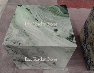 Twill Green Marble Plinth Natural Side Table