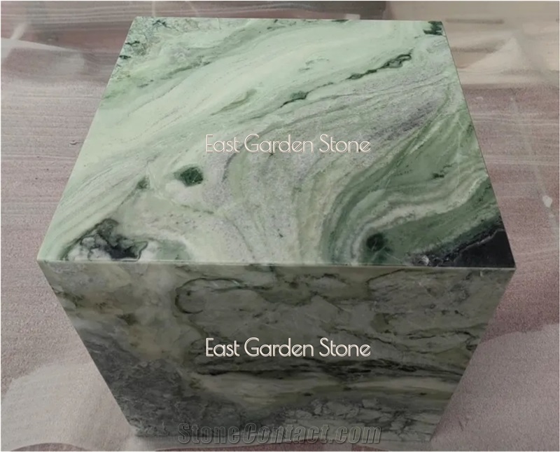 Twill Green Marble Plinth Natural Side Table