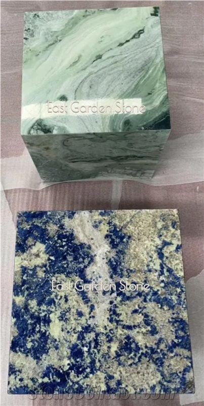 Twill Green Marble Plinth Natural Side Table