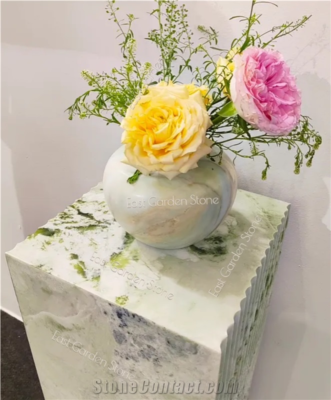 Twill Green Marble Plinth -Two Channeled Side