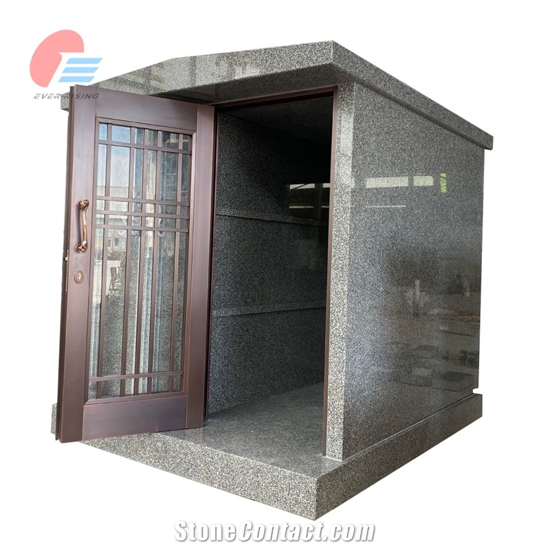 Stingray Gray Granite 3-Crypt Walk-In Mausoleum With Bronze Door