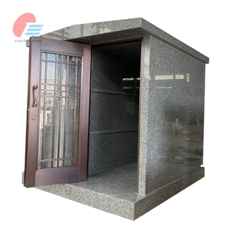 Stingray Gray Granite 3-Crypt Walk-In Mausoleum With Bronze Door