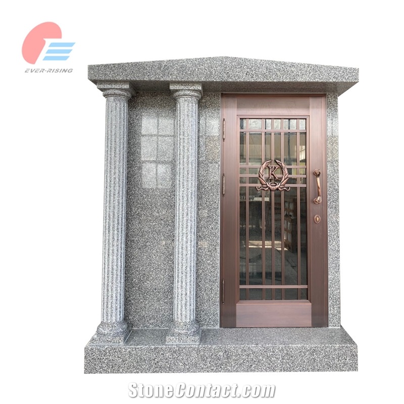 Stingray Gray Granite 3-Crypt Walk-In Mausoleum With Bronze Door