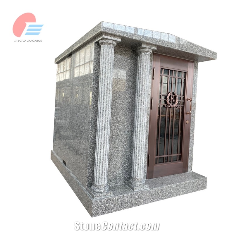 Stingray Gray Granite 3-Crypt Walk-In Mausoleum With Bronze Door