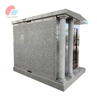 Stingray Gray Granite 3-Crypt Walk-In Mausoleum With Bronze Door