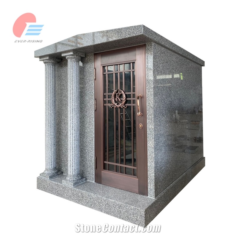 Stingray Gray Granite 3-Crypt Walk-In Mausoleum With Bronze Door