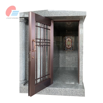 Stingray Gray Granite 3-Crypt Walk-In Mausoleum With Bronze Door