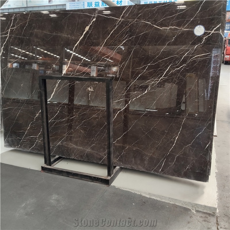 Kungfu Stone Gold Inlaid With Jade Brown Marble Slabs
