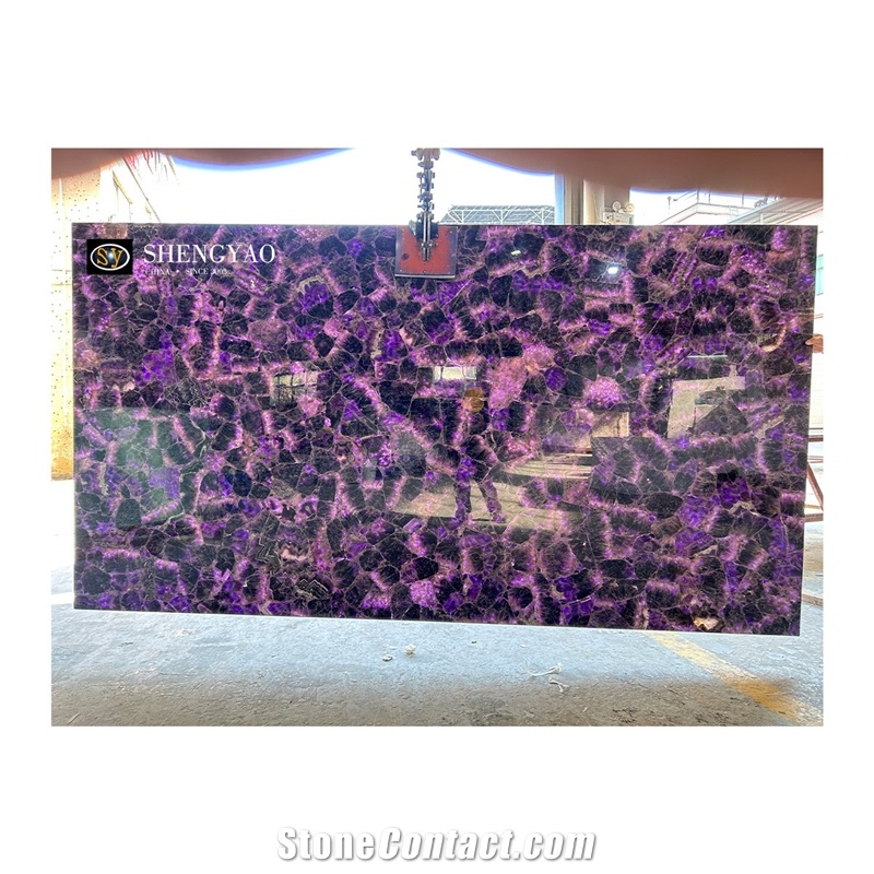 Backlit Purple Crystal Amethyst Semiprecious Stone Slabs