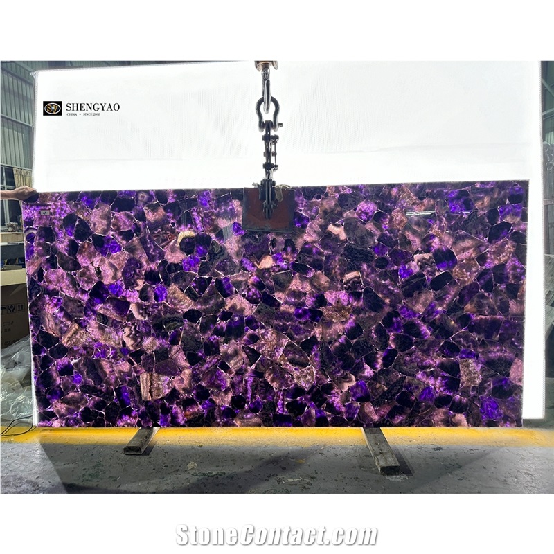 Backlit Purple Crystal Amethyst Semiprecious Stone Slabs
