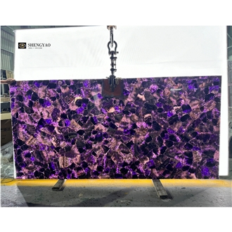 Backlit Purple Crystal Amethyst Semiprecious Stone Slabs