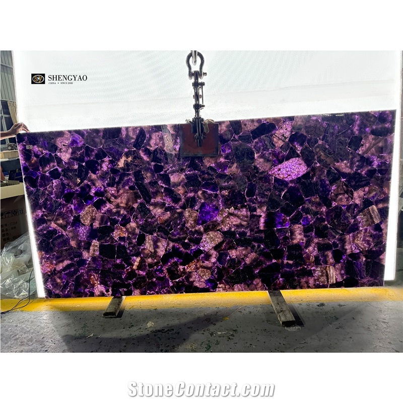 Backlit Purple Crystal Amethyst Semiprecious Stone Slabs