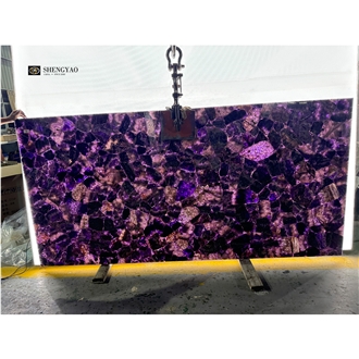 Backlit Purple Crystal Amethyst Semiprecious Stone Slabs
