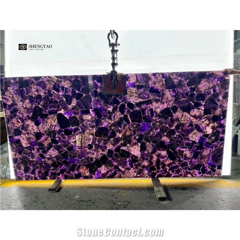 Backlit Purple Crystal Amethyst Semiprecious Stone Slabs