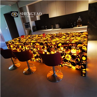 Black Backlit Agate Translucent Semiprecious Stone Kitchen Countertop