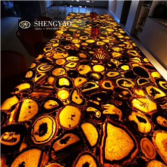 Black Backlit Agate Translucent Semiprecious Stone Kitchen Countertop