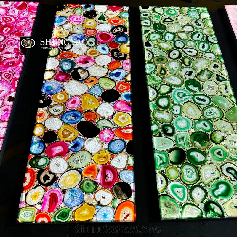 Custom Backlit Multicolor Translucent Agate Gemstone Slabs