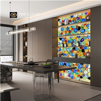 Custom Backlit Multicolor Translucent Agate Gemstone Slabs