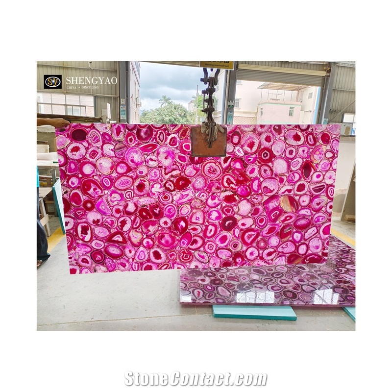 Custom Pink Agate Translucent Semiprecious Stone Island Kitchen Bar Tops