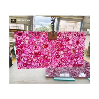 Custom Pink Agate Translucent Semiprecious Stone Island Kitchen Bar Tops