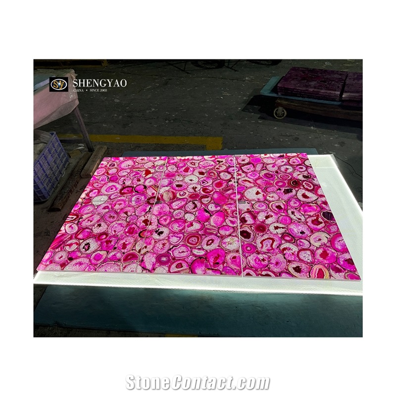 Custom Pink Agate Translucent Semiprecious Stone Island Kitchen Bar Tops
