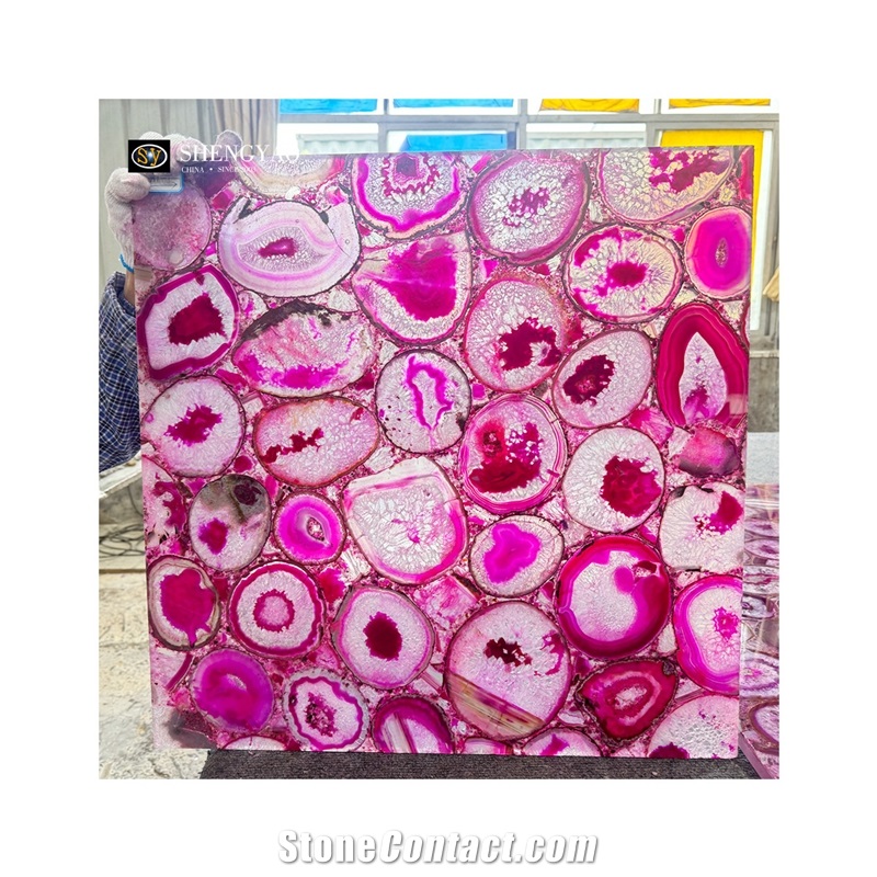 Custom Pink Agate Translucent Semiprecious Stone Island Kitchen Bar Tops