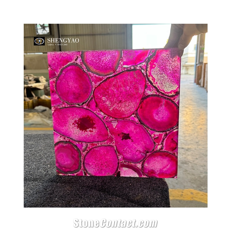 Custom Pink Agate Translucent Semiprecious Stone Island Kitchen Bar Tops