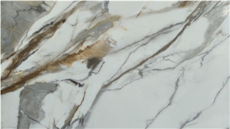 Calacatta Gold Printed Quartz Slabs Factory