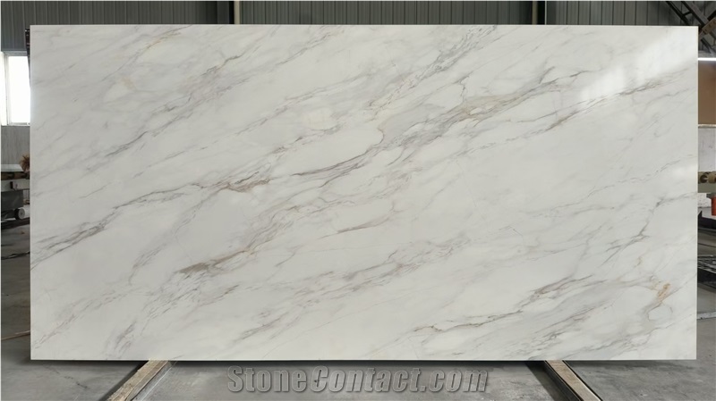 Full Body 3D Printed White Calacatta Quartz Slabs
