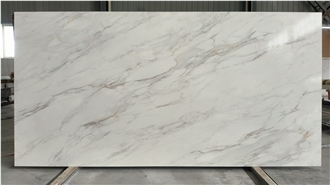Full Body 3D Printed White Calacatta Quartz Slabs