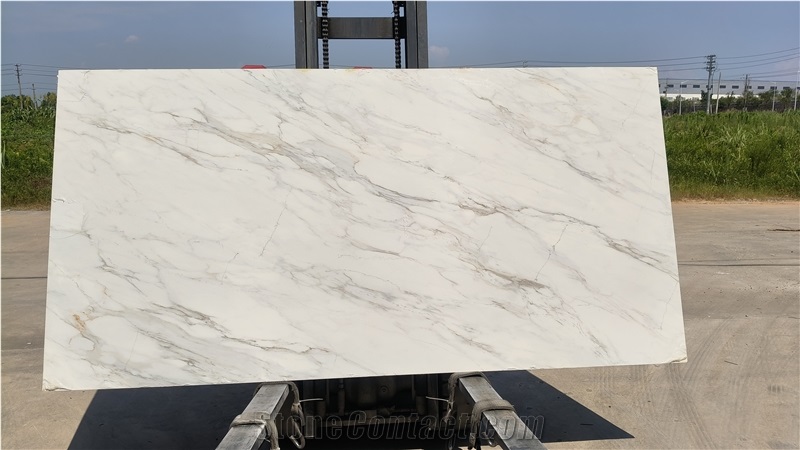 Full Body 3D Printed White Calacatta Quartz Slabs
