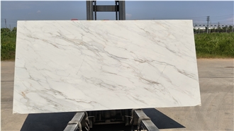 Full Body 3D Printed White Calacatta Quartz Slabs